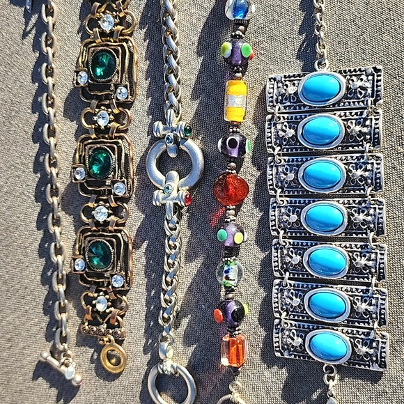 Bundle lot 4 bracelets fashion costume jewelry art glass heart cancer pink blue - Picture 5 of 7